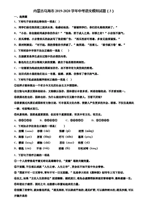内蒙古乌海市2019-2020学年中考语文模拟试题(3)含解析