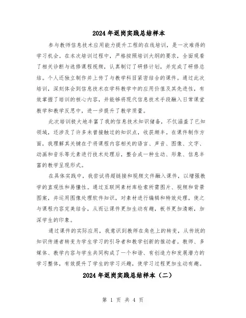 2024年返岗实践总结样本（3篇）