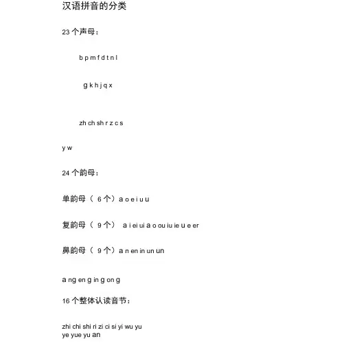 汉语拼音的分类