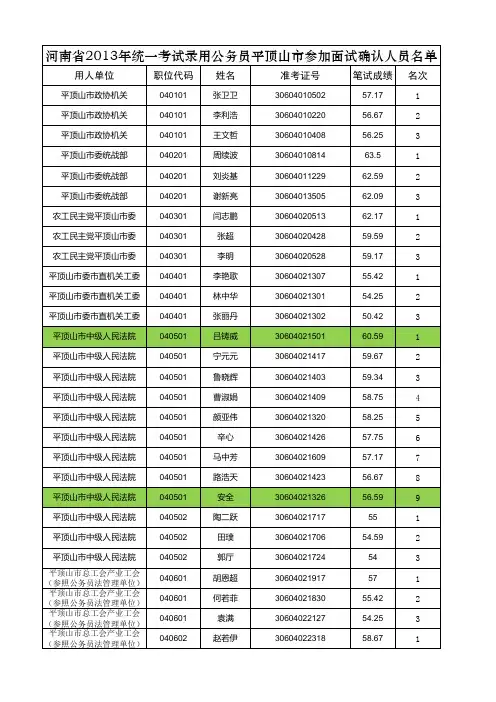 2013平顶山面试名单