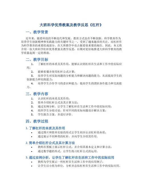 大班科学优秀教案及教学反思《杠杆》