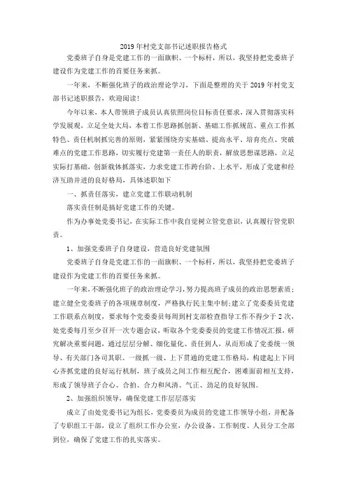 最新-2019年村党支部书记述职报告格式 精品