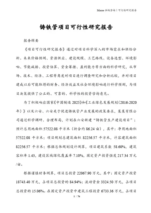 铸铁管项目可行性研究报告