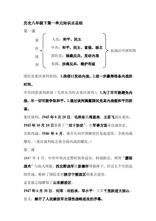 历史八年级下第一单元知识点总结