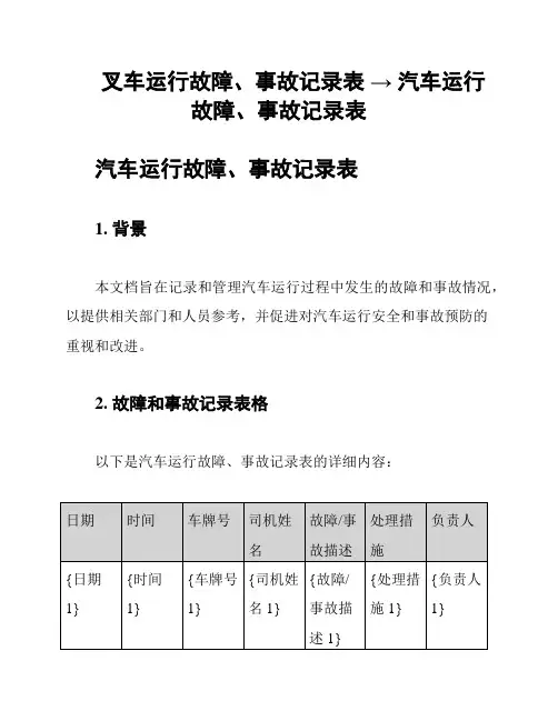 叉车运行故障、事故记录表 → 汽车运行故障、事故记录表