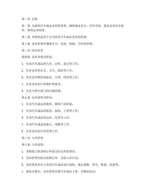 汽车成品仓库管理制度