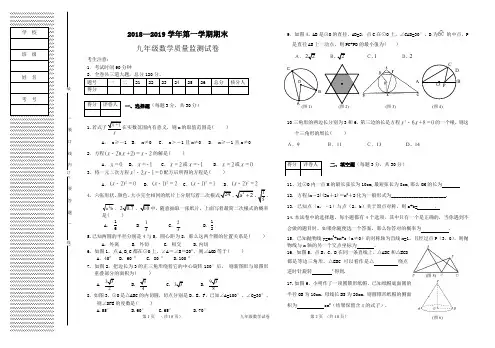 九年级上册数学质量监测试卷