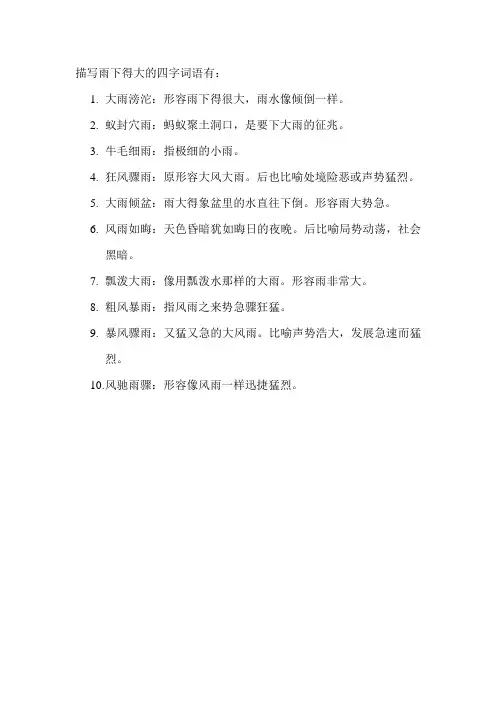 描写雨下得大的四字词语