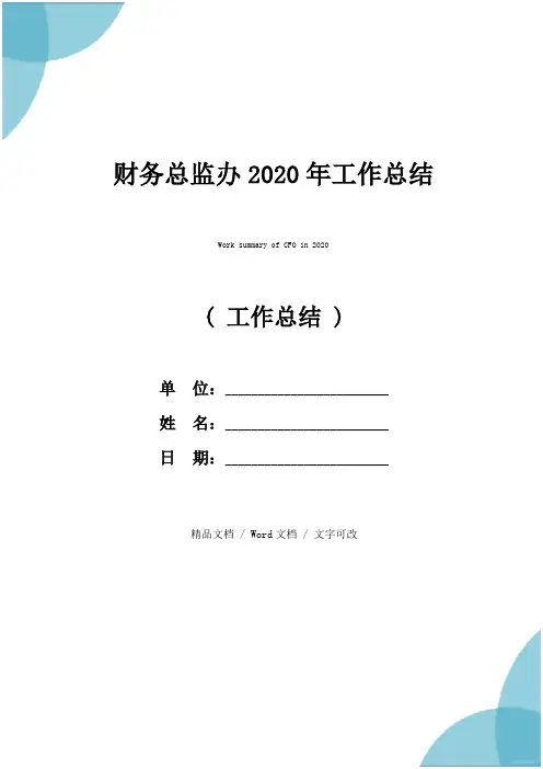 财务总监办2020年工作总结