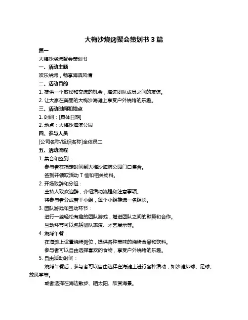大梅沙烧烤聚会策划书3篇