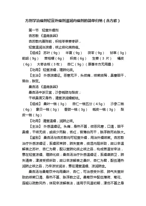 方剂学治燥剂轻宣外燥剂滋润内燥剂的简单归纳（含方歌）