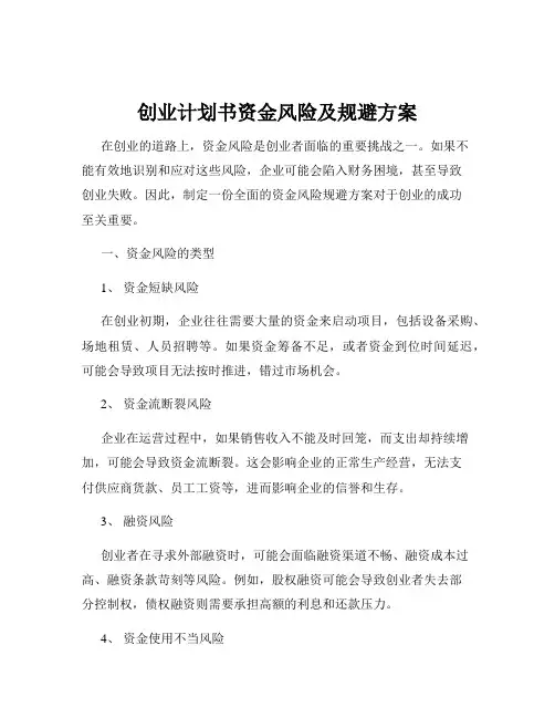创业计划书资金风险及规避方案