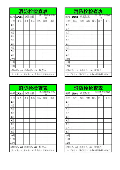 消防栓检查表(粘贴于消防栓上)