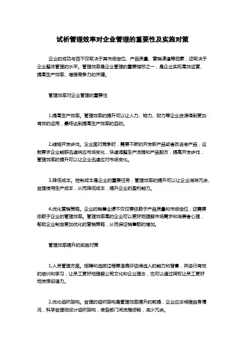 试析管理效率对企业管理的重要性及实施对策
