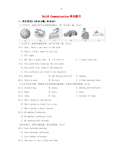 九年级英语全册 Unit 9 Communication单元练习 (新版)冀教版 (2)