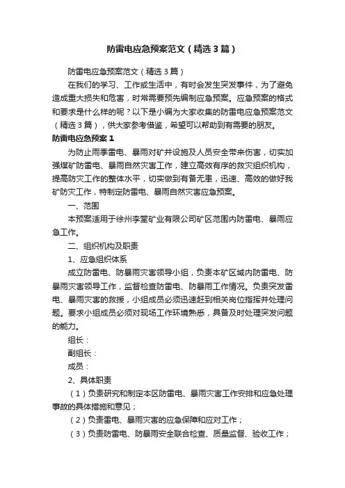 防雷电应急预案范文（精选3篇）