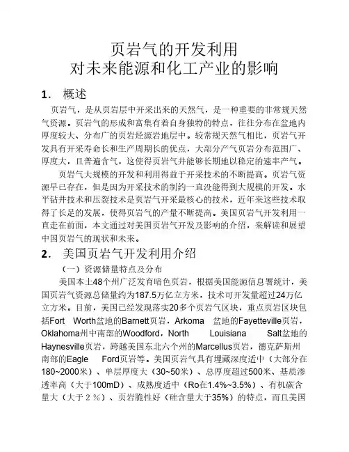 页岩气的开发利用对中国未来能源和化工产业的影响