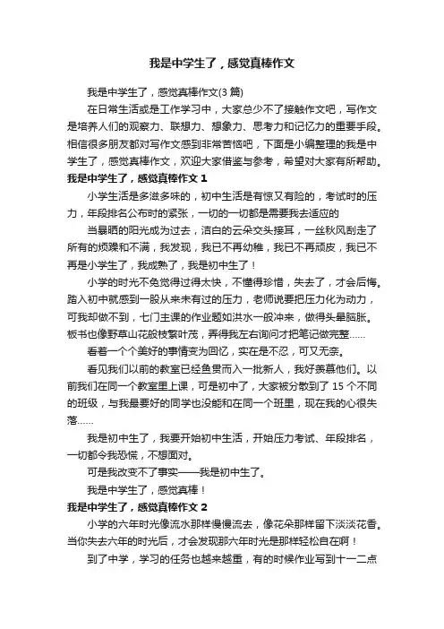 我是中学生了，感觉真棒作文