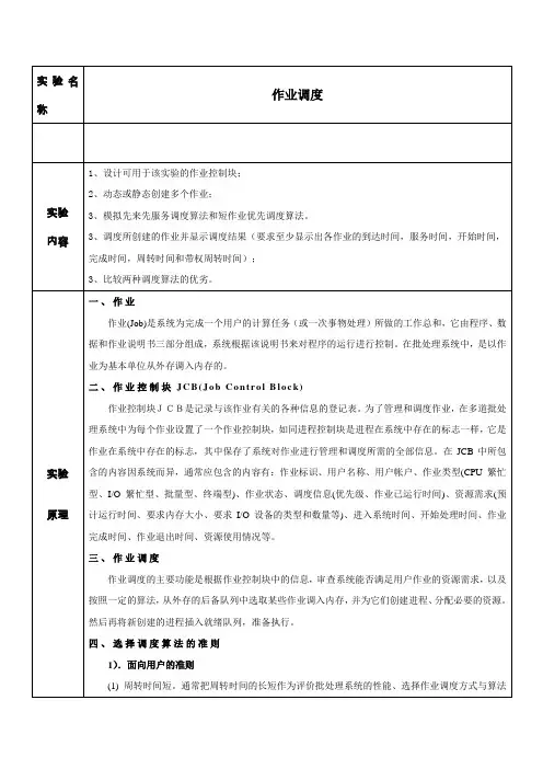 作业调度_实验报告