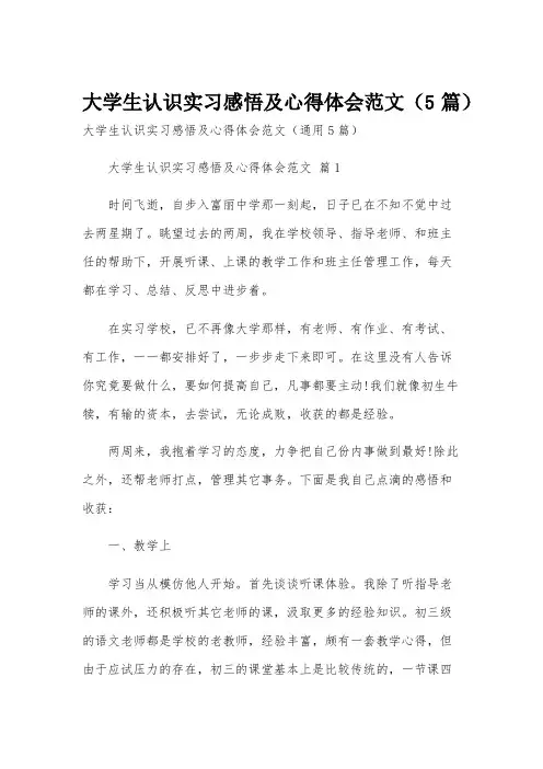 大学生认识实习感悟及心得体会范文(5篇)