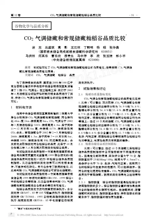 CO_2气调储藏和常规储藏籼稻谷品质比较