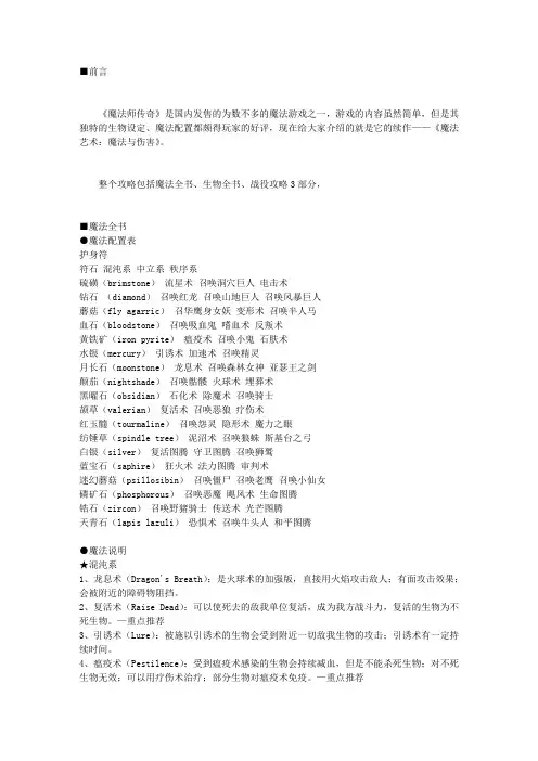《魔法师传奇2魔法艺术》攻略
