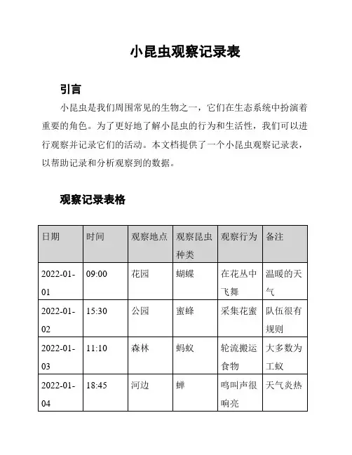 小昆虫观察记录表