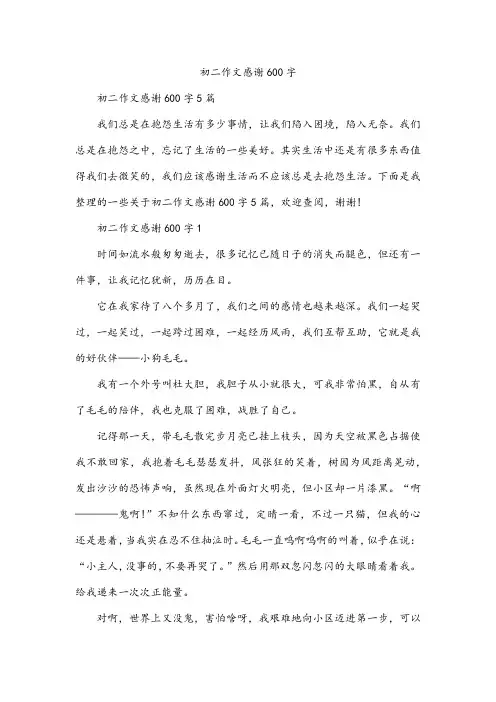 初二作文感谢600字