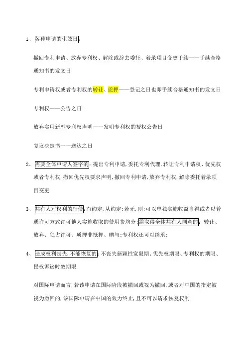 专利代理人考试笔记知识要点