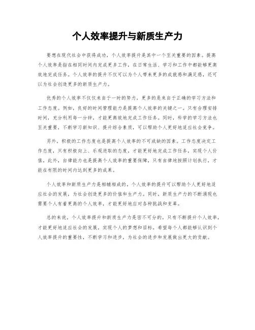 个人效率提升与新质生产力