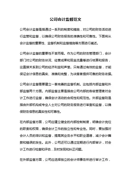 公司会计监督范文