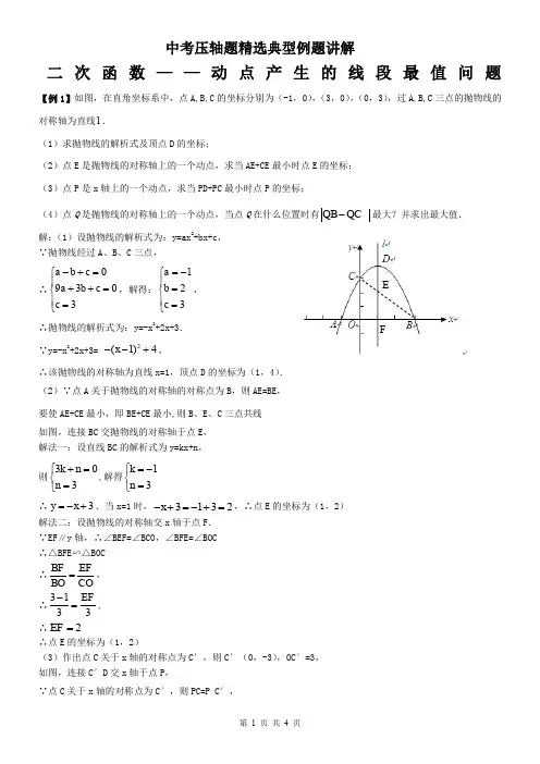 二次函数—动点产生的线段最值问题典型例题