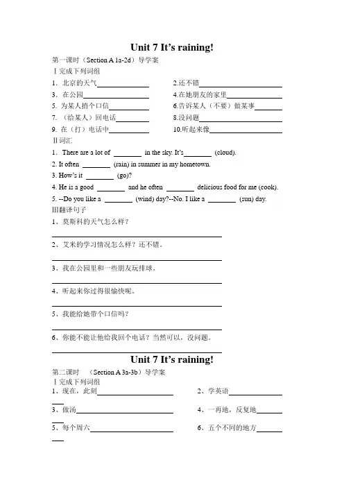 七年级英语下册unit7It's raining导学案