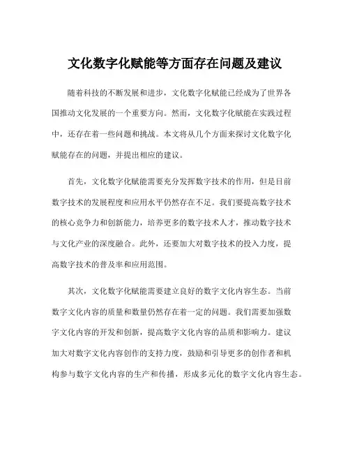 文化数字化赋能等方面存在问题及建议