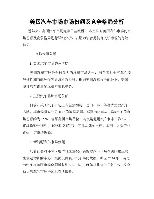 美国汽车市场市场份额及竞争格局分析