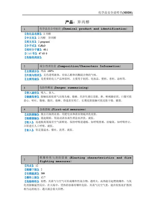 异丙醇 MSDS