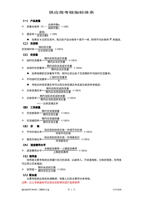 供应商业绩考核指标体系