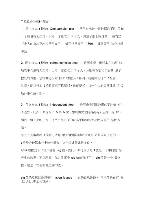 (完整word版)T检验分为三种方法