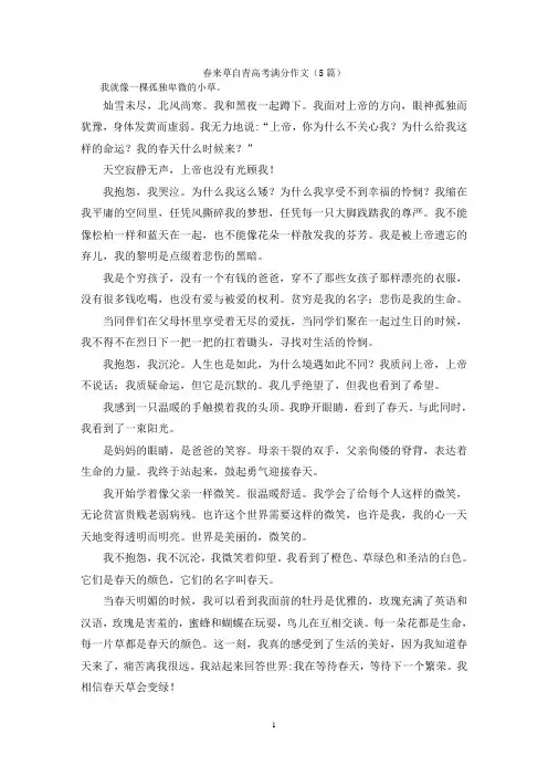 春来草自青高考满分作文(5篇)