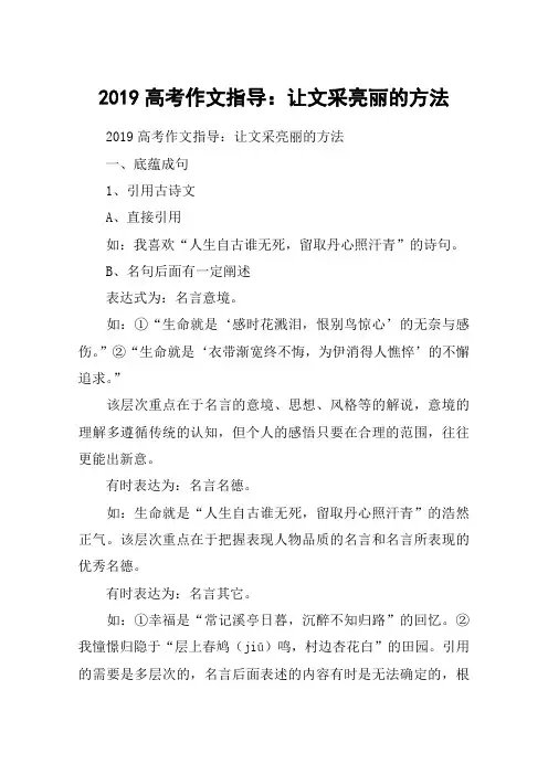 2019高考作文指导：让文采亮丽的方法