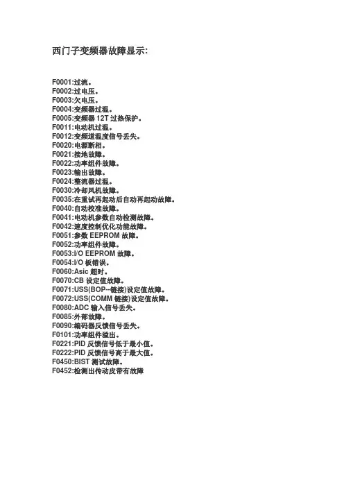 西门子变频器故障显示