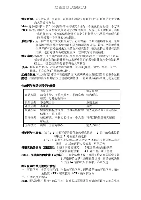 循证医学保过复习资料(供预防医学使用)