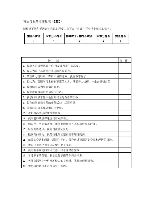 3英语自我效能感量表