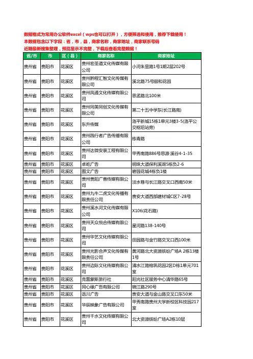 2020新版贵州省贵阳市花溪区文化传媒有限公司工商企业公司商家名录名单黄页联系电话号码地址大全99家