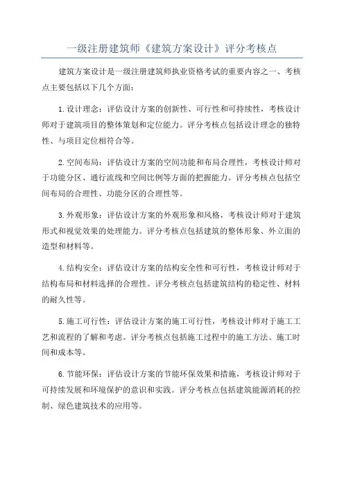 一级注册建筑师《建筑方案设计》评分考核点