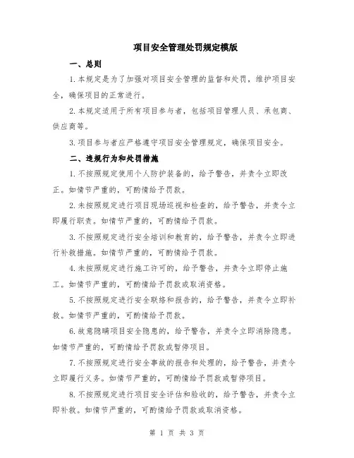 项目安全管理处罚规定模版