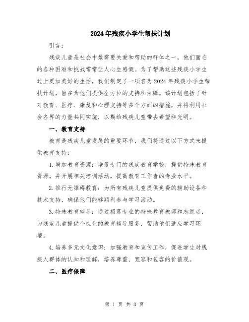 2024年残疾小学生帮扶计划