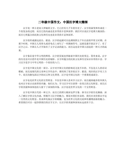 二年级中国作文：中国汉字博大精深