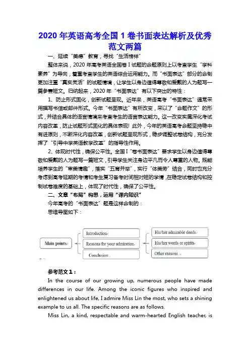 2020年英语高考全国1卷书面表达解析及优秀范文两篇