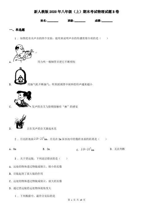 新人教版2020年八年级(上)期末考试物理试题B卷精编